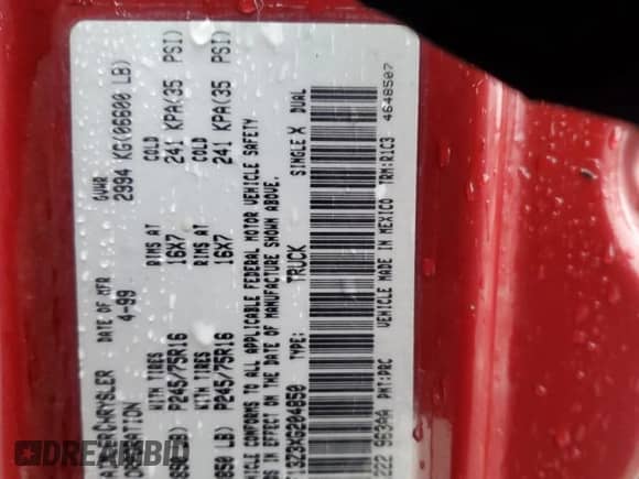 1999 Dodge 1500 z VIN 3B7HF13Z3XG204850, wystawiony jako Copart lot #78824704 z przebiegiem 274 493 mil mil oraz Szkoda całkowita • Salvage title. Historia ofert i sprzedaży dostępna na DreamBid. Obrazek 14.