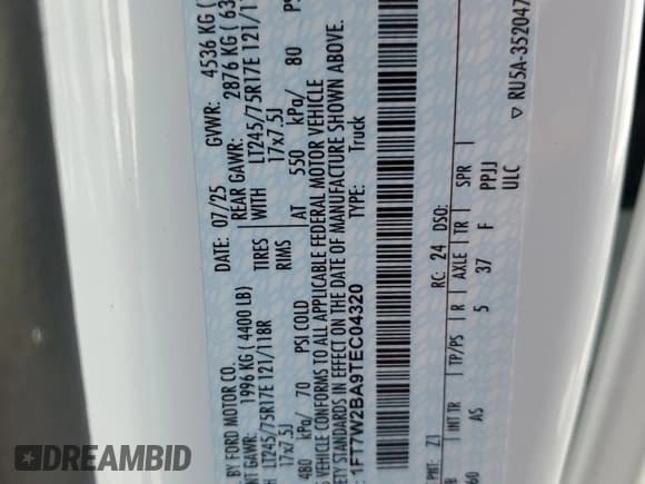 ✅ 2026 Ford F-250 XL • VIN: 1FT7W2BA9TEC04320 • Lot: 87244965. Listed on Copart with Not provided. Free auction sales archive from the USA and detailed vehicle history report at DreamBid. Image 12.