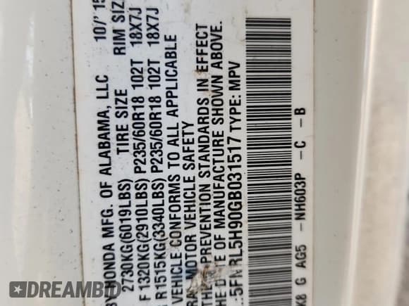 ✅ 2016 Honda Odyssey Touring Elite • VIN: 5FNRL5H90GB031517 • Lot: 87404655. Listed on Copart with 131,680 mi. Free auction sales archive from the USA and detailed vehicle history report at DreamBid. Image 13.