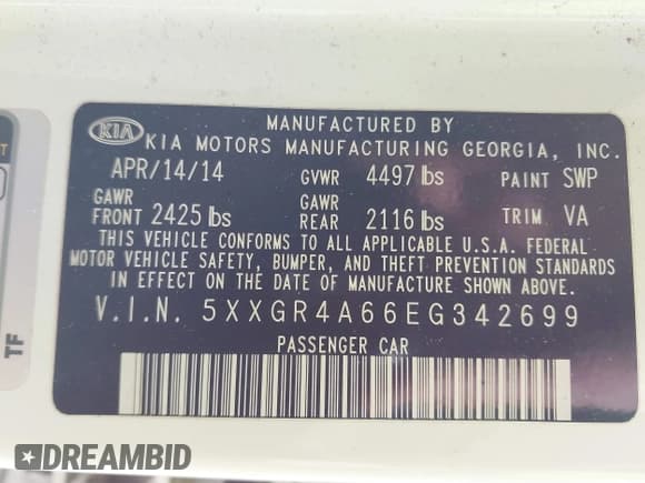 ✅ 2014 Kia Optima SXL Turbo • VIN: 5XXGR4A66EG342699 • Лот: 43543048. Опубликован ранее на IAAI с пробегом 128 479 миль. Бесплатный доступ к архиву аукционных продаж из США и подробный отчёт об истории автомобиля на DreamBid. Изображение 9.