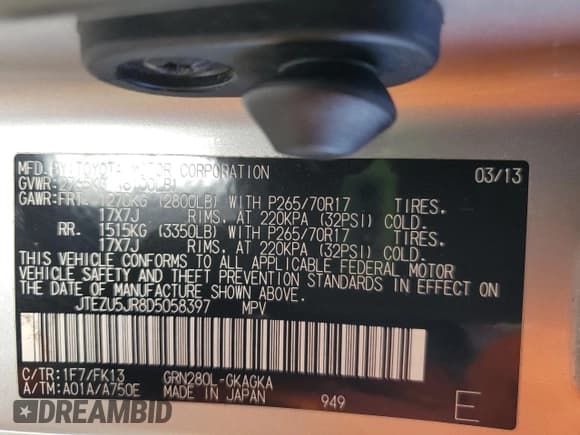 ✅ 2013 Toyota 4Runner SR5 • VIN: JTEZU5JR8D5058397 • Lot: 92721915. Listed on Copart with 84,510 mi. Free auction sales archive from the USA and detailed vehicle history report at DreamBid. Image 14.