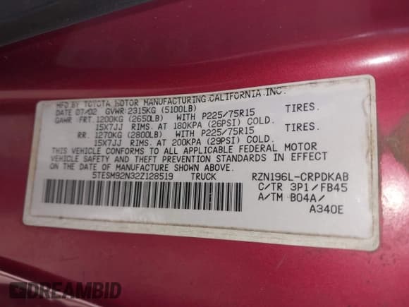 ✅ 2002 Toyota Tacoma PreRunner • VIN: 5TESM92N32Z128519 • Lot: 43532590. Wystawiony na IAAI z przebiegiem 142 359 mil. Bezpłatny archiwum sprzedaży aukcyjnych z USA i szczegółowy raport historii pojazdu na DreamBid. Zdjęcie 9.