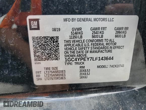 ✅ 2020 Chevrolet Silverado 2500HD LTZ • VIN: 1GC4YPEY7LF143644 • Lot: 84589475. Listed on Copart with 94,096 mi. Free auction sales archive from the USA and detailed vehicle history report at DreamBid. Image 13.