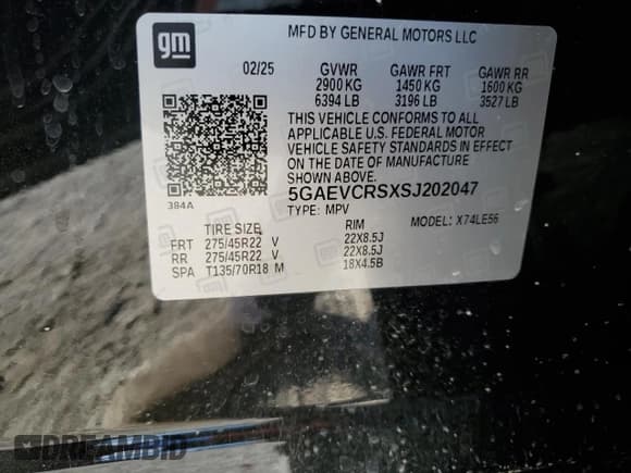 ✅ 2025 Buick Enclave Avenir • VIN: 5GAEVCRSXSJ202047 • Lot: 71632405. Listed on Copart with 4,439 mi. Free auction sales archive from the USA and detailed vehicle history report at DreamBid. Image 13.