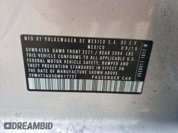 ✅ 2016 Volkswagen Golf GTI SE • VIN: 3VW4T7AU3GM017737 • Lot: 60467415. Listed on Copart with 111,356 mi. Free auction sales archive from the USA and detailed vehicle history report at DreamBid. Image 12.