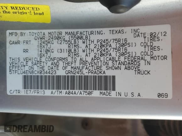 ✅ 2012 Toyota Tacoma • VIN: 5TFLU4EN8CX034423 • Lot: 90646005. Listed on Copart with Not provided. Free auction sales archive from the USA and detailed vehicle history report at DreamBid. Image 12.