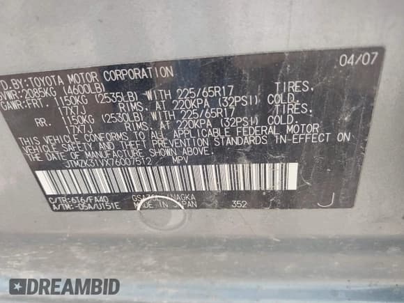 ✅ 2007 Toyota RAV4 Limited • VIN: JTMZK31VX76007512 • Лот: 42808055. Опубликован ранее на IAAI с пробегом Не указан. Бесплатный доступ к архиву аукционных продаж из США и подробный отчёт об истории автомобиля на DreamBid. Изображение 9.