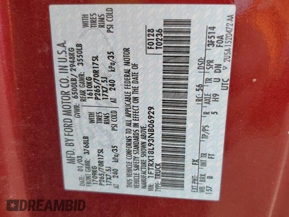 ✅ 2003 Ford F-150 XL • VIN: 1FTRX18L93NB06929 • Lot: 80067245. Listed on Copart with 122,302 mi. Free auction sales archive from the USA and detailed vehicle history report at DreamBid. Image 12.