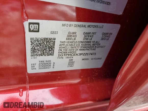 ✅ 2023 GMC Sierra 1500 Elevation • VIN: 1GTPHCEK3PZ217471 • Lot: 88294095. Listed on Copart with Not provided. Free auction sales archive from the USA and detailed vehicle history report at DreamBid. Image 15.