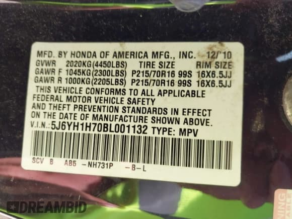 ✅ 2011 Honda Element EX • VIN: 5J6YH1H70BL001132 • Лот: 42696077. Опубликован ранее на IAAI с пробегом 261 676 миль. Бесплатный доступ к архиву аукционных продаж из США и подробный отчёт об истории автомобиля на DreamBid. Изображение 9.
