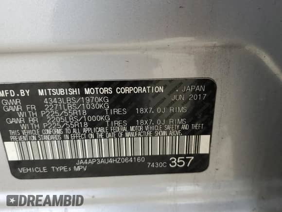 2017 Mitsubishi Outlander ES с VIN JA4AP3AU4HZ064160, выставлен на аукционе Copart как лот 84755525 с пробегом 156 226 миль миль и Списание • Salvage title. История ставок и продаж доступна на DreamBid. Изображение 12.