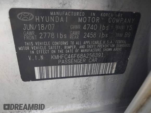 2008 Hyundai Azera Limited с VIN KMHFC46F68A256391, выставлен на аукционе IAAI как лот 41669788 с пробегом 203 636 миль миль и . История ставок и продаж доступна на DreamBid. Изображение 9.