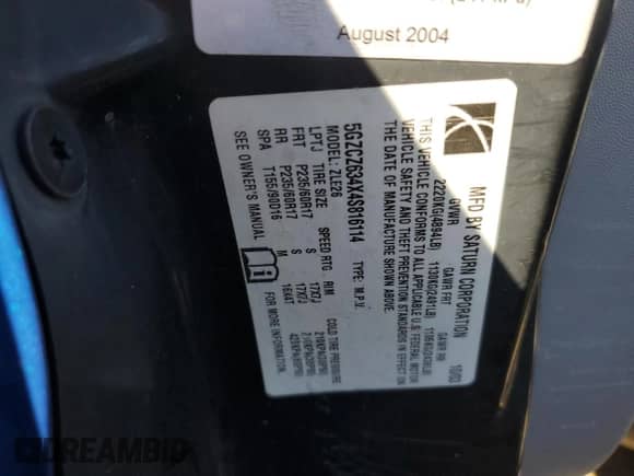 2004 Saturn VUE V6 z VIN 5GZCZ634X4S816114, wystawiony jako Copart lot #81163604 z przebiegiem 148 572 mil mil oraz Nie do naprawy • Non repairable. Historia ofert i sprzedaży dostępna na DreamBid. Obrazek 13.