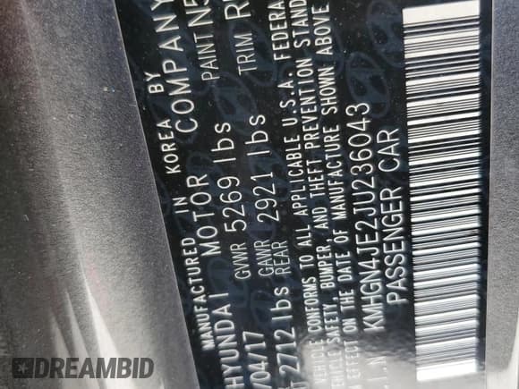 ✅ 2018 Genesis G80 3.8L • VIN: KMHGN4JE2JU236043 • Lot: 82593255. Listed on Copart with 41,397 mi. Free auction sales archive from the USA and detailed vehicle history report at DreamBid. Image 12.