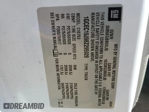 ✅ 2008 Chevrolet Silverado 1500 2LT • VIN: 1GCEC19J98Z295928 • Lot: 71609814. Wystawiony na Copart z przebiegiem 244 062 mil. Bezpłatny archiwum sprzedaży aukcyjnych z USA i szczegółowy raport historii pojazdu na DreamBid. Zdjęcie 12.