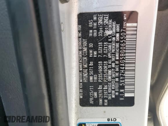 ✅ 2011 Hyundai Santa Fe SE • VIN: 5XYZH4AG5BG065507 • Lot: 76147974. Listed on Copart with 223,522 mi. Free auction sales archive from the USA and detailed vehicle history report at DreamBid. Image 15.