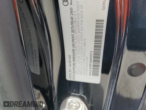 ✅ 2016 Audi S5 Premium Plus • VIN: WAUC4AFR1GA003312 • Lot: 71670545. Listed on Copart with 114,065 mi. Free auction sales archive from the USA and detailed vehicle history report at DreamBid. Image 12.