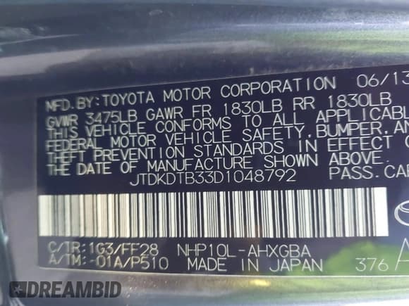 ✅ 2013 Toyota Prius Two • VIN: JTDKDTB33D1048792 • Lot: 43640641. Wystawiony na IAAI z przebiegiem 246 261 mil. Bezpłatny archiwum sprzedaży aukcyjnych z USA i szczegółowy raport historii pojazdu na DreamBid. Zdjęcie 9.