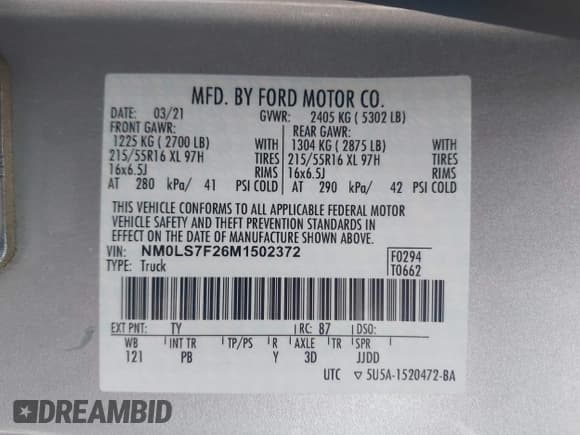 ✅ 2021 Ford Transit Connect XLT • VIN: NM0LS7F26M1502372 • Lot: 42317867. Listed on IAAI with 105,069 mi. Free auction sales archive from the USA and detailed vehicle history report at DreamBid. Image 9.