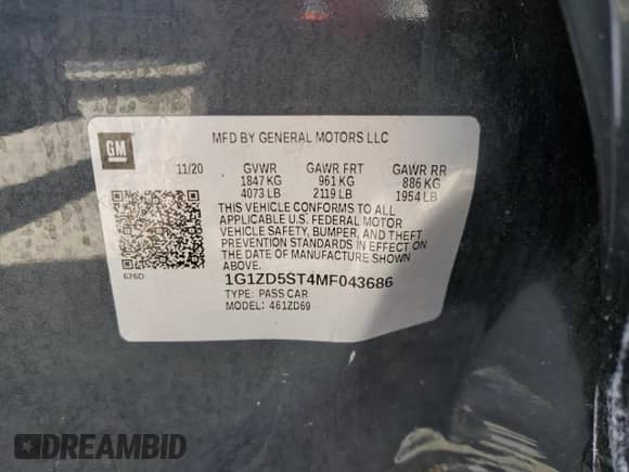 2021 Chevrolet Malibu LT z VIN 1G1ZD5ST4MF043686, wystawiony jako Copart lot #84884635 z przebiegiem 73 811 mil mil oraz Nie do naprawy • Non repairable. Historia ofert i sprzedaży dostępna na DreamBid. Obrazek 12.