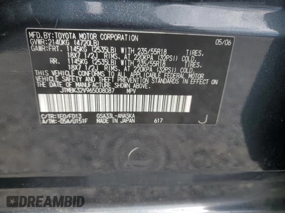 ✅ 2006 Toyota RAV4 Sport • VIN: JTMBK32V965008087 • Лот: 58128145. Опубликован ранее на Copart с пробегом 211 289 миль. Бесплатный доступ к архиву аукционных продаж из США и подробный отчёт об истории автомобиля на DreamBid. Изображение 13.