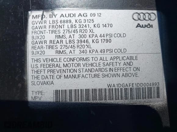 ✅ 2013 Audi Q7 S line Prestige • VIN: WA1DGAFE1DD004993 • Lot: 42993421. Listed on IAAI with 175,732 mi. Free auction sales archive from the USA and detailed vehicle history report at DreamBid. Image 9.