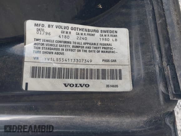 ✅ 1996 Volvo S70 • VIN: YV1LS5541T3307349 • Lot: 42629829. Wystawiony na IAAI z przebiegiem 58 117 mil. Bezpłatny archiwum sprzedaży aukcyjnych z USA i szczegółowy raport historii pojazdu na DreamBid. Zdjęcie 9.