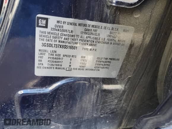 2008 Saturn VUE XR z VIN 3GSDL737X8S516501, wystawiony jako Copart lot #87925995 z przebiegiem 89 749 mil mil oraz Szkoda całkowita • Salvage title. Historia ofert i sprzedaży dostępna na DreamBid. Obrazek 14.