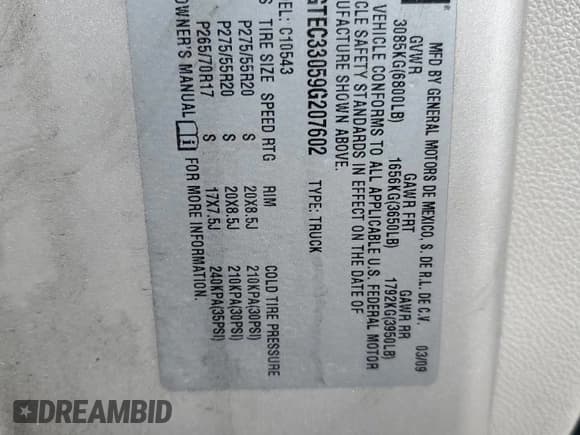 ✅ 2009 GMC Sierra 1500 SLT • VIN: 3GTEC33059G207602 • Лот: 46096045. Опубликован ранее на Copart с пробегом 147 229 миль. Бесплатный доступ к архиву аукционных продаж из США и подробный отчёт об истории автомобиля на DreamBid. Изображение 14.