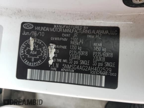 ✅ 2010 Hyundai Santa Fe • VIN: 5NMSG4AG2AH402529 • Лот: 91291095. Опубликован ранее на Copart с пробегом 269 428 миль. Бесплатный доступ к архиву аукционных продаж из США и подробный отчёт об истории автомобиля на DreamBid. Изображение 14.