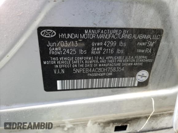 ✅ 2013 Hyundai Sonata GLS • VIN: 5NPEB4AC8DH758354 • Lot: 71411584. Listed on Copart with 150,212 mi. Free auction sales archive from the USA and detailed vehicle history report at DreamBid. Image 12.