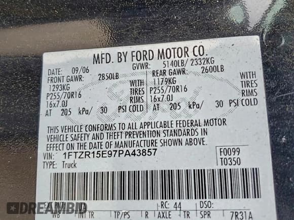 ✅ 2007 Ford Ranger XL • VIN: 1FTZR15E97PA43857 • Lot: 95255795. Wystawiony na Copart z przebiegiem Nie podano. Bezpłatny archiwum sprzedaży aukcyjnych z USA i szczegółowy raport historii pojazdu na DreamBid. Zdjęcie 12.