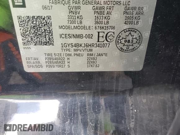 ✅ 2017 Cadillac Escalade Luxury • VIN: 1GYS4BKJ6HR341077 • Lot: 82585455. Listed on Copart with 126,516 mi. Free auction sales archive from the USA and detailed vehicle history report at DreamBid. Image 13.