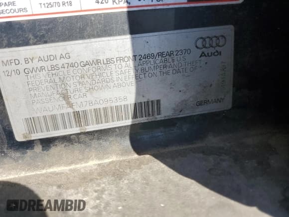 ✅ 2011 Audi A3 Premium Plus • VIN: WAUMFAFM7BA095358 • Лот: 73328074. Опубликован ранее на Copart с пробегом 171 701 миль. Бесплатный доступ к архиву аукционных продаж из США и подробный отчёт об истории автомобиля на DreamBid. Изображение 12.