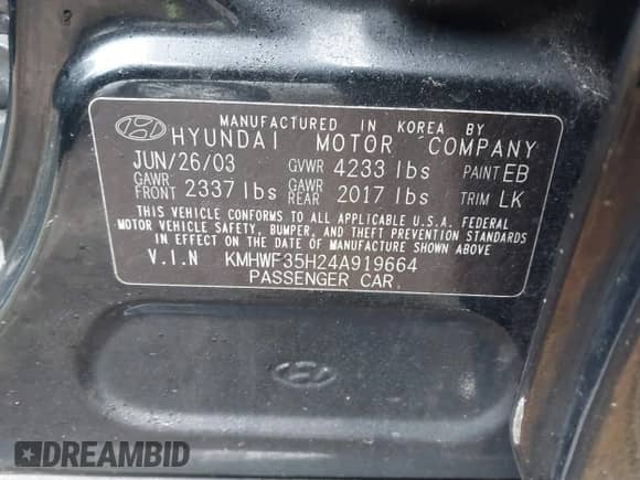 2004 Hyundai Sonata GLS с VIN KMHWF35H24A919664, выставлен на аукционе IAAI как лот 41721526 с пробегом 99 830 миль миль и . История ставок и продаж доступна на DreamBid. Изображение 9.