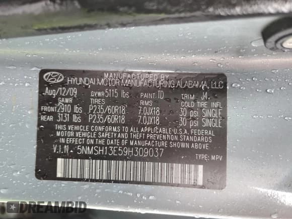 ✅ 2009 Hyundai Santa Fe Limited • VIN: 5NMSH13E59H309037 • Лот: 84200044. Опубликован ранее на Copart с пробегом 118 321 миль. Бесплатный доступ к архиву аукционных продаж из США и подробный отчёт об истории автомобиля на DreamBid. Изображение 13.