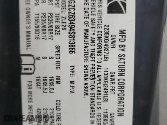 ✅ 2004 Saturn VUE V6 • VIN: 5GZCZ63494S813866 • Lot: 51283855. Wystawiony na Copart z przebiegiem 219 435 mil. Bezpłatny archiwum sprzedaży aukcyjnych z USA i szczegółowy raport historii pojazdu na DreamBid. Zdjęcie 14.