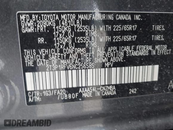 ✅ 2022 Toyota RAV4 XLE • VIN: 2T3P1RFV6NC256585 • Lot: 43445597. Listed on IAAI with 42,093 mi. Free auction sales archive from the USA and detailed vehicle history report at DreamBid. Image 9.