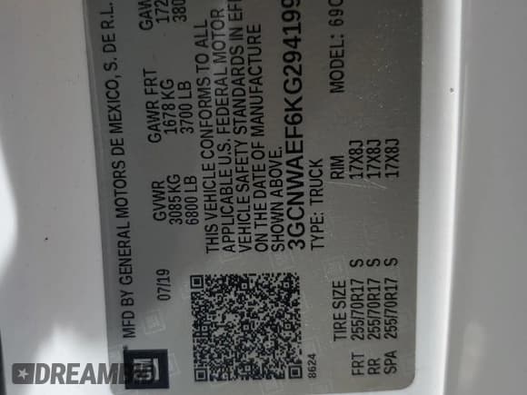 ✅ 2019 Chevrolet Silverado 1500 Work Truck • VIN: 3GCNWAEF6KG294199 • Lot: 65098105. Wystawiony na Copart z przebiegiem 108 323 mil. Bezpłatny archiwum sprzedaży aukcyjnych z USA i szczegółowy raport historii pojazdu na DreamBid. Zdjęcie 12.