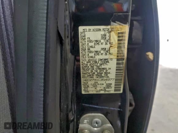 ✅ 2001 Nissan Frontier SE • VIN: 1N6ED27YX1C354977 • Lot: 94596065. Listed on Copart with 125,875 mi. Free auction sales archive from the USA and detailed vehicle history report at DreamBid. Image 12.