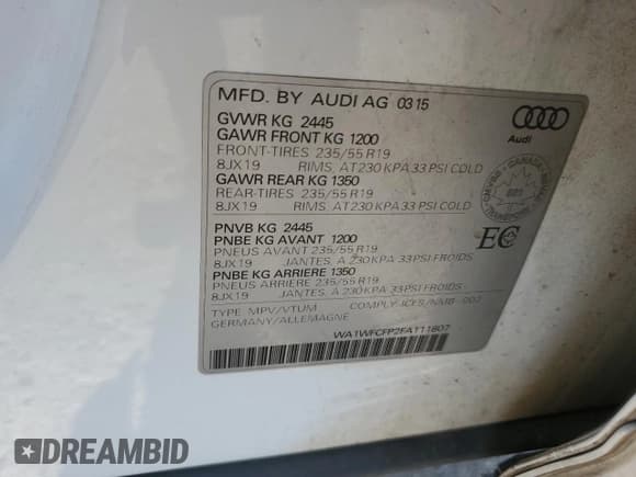 ✅ 2015 Audi Q5 Premium Plus • VIN: WA1WFCFP2FA111807 • Лот: 62398304. Опубликован ранее на Copart с пробегом 161 110 миль. Бесплатный доступ к архиву аукционных продаж из США и подробный отчёт об истории автомобиля на DreamBid. Изображение 13.