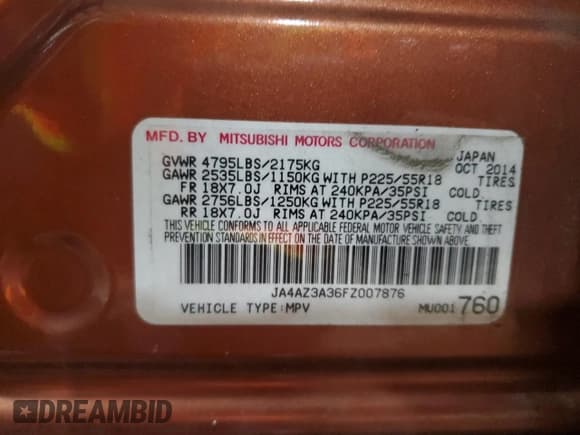 ✅ 2015 Mitsubishi Outlander SE • VIN: JA4AZ3A36FZ007876 • Lot: 90027535. Listed on Copart with 144,644 mi. Free auction sales archive from the USA and detailed vehicle history report at DreamBid. Image 13.