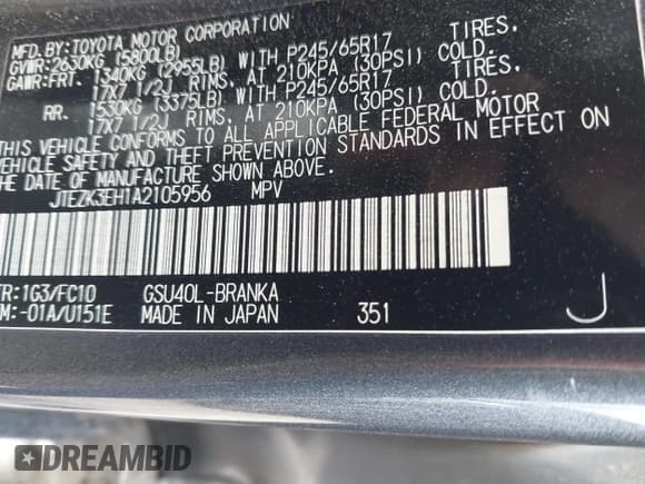 ✅ 2010 Toyota Highlander • VIN: JTEZK3EH1A2105956 • Lot: 42586845. Listed on IAAI with 194,631 mi. Free auction sales archive from the USA and detailed vehicle history report at DreamBid. Image 9.