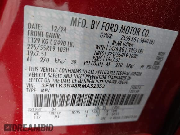 ✅ 2024 Ford Mustang Mach-E Premium • VIN: 3FMTK3R48RMA52853 • Lot: 42251721. Listed on IAAI with 3,167 mi. Free auction sales archive from the USA and detailed vehicle history report at DreamBid. Image 9.