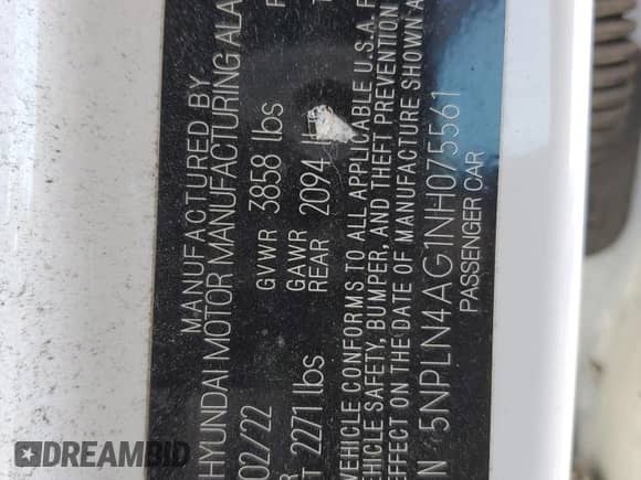 2022 Hyundai Elantra SEL z VIN 5NPLN4AG1NH075561, wystawiony jako Copart lot #89709365 z przebiegiem 62 186 mil mil oraz Szkoda całkowita • Salvage title. Historia ofert i sprzedaży dostępna na DreamBid. Obrazek 13.