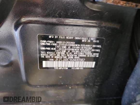 2016 Subaru Forester Limited with VIN JF2SJARC9GH480982, listed as a Copart auction lot 82211635 with 68,966 mi miles and Non repairable. Bid and sale history available at DreamBid. Image 13.