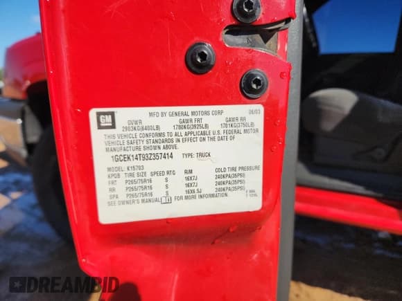 ✅ 2003 Chevrolet Silverado 1500 LS • VIN: 1GCEK14T93Z357414 • Lot: 90931485. Listed on Copart with 227,434 mi. Free auction sales archive from the USA and detailed vehicle history report at DreamBid. Image 12.