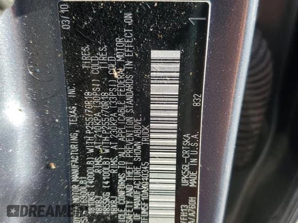 ✅ 2010 Toyota Tundra • VIN: 5TFUM5F10AX010345 • Lot: 91657945. Listed on Copart with 136,489 mi. Free auction sales archive from the USA and detailed vehicle history report at DreamBid. Image 12.