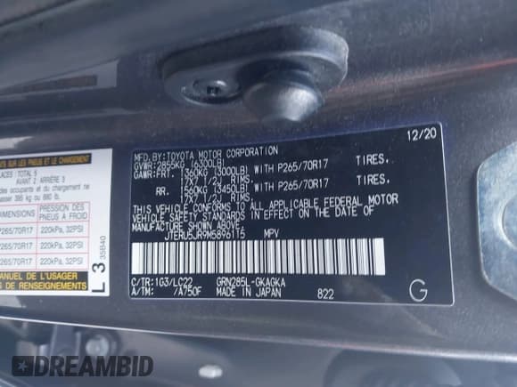 ✅ 2021 Toyota 4Runner TRD Off Road Premium • VIN: JTERU5JR9M5896115 • Lot: 41642686. Listed on IAAI with 69,859 mi. Free auction sales archive from the USA and detailed vehicle history report at DreamBid. Image 9.