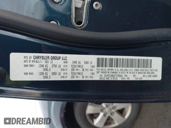 ✅ 2013 Dodge Journey Canada Value • VIN: 3C4PDCAB0DT578063 • Лот: 43724945. Опубликован ранее на IAAI с пробегом 165 970 миль. Бесплатный доступ к архиву аукционных продаж из США и подробный отчёт об истории автомобиля на DreamBid. Изображение 9.